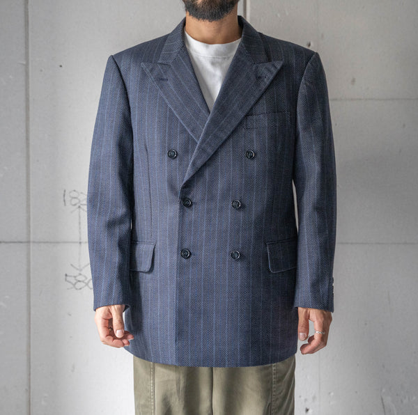 1970-80s Japan vintage navy × blue wool double breasted tailored jacket 'unusual pattern'