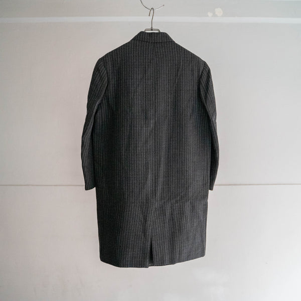 1970s Japan vintage black striped long coat -great fabric-