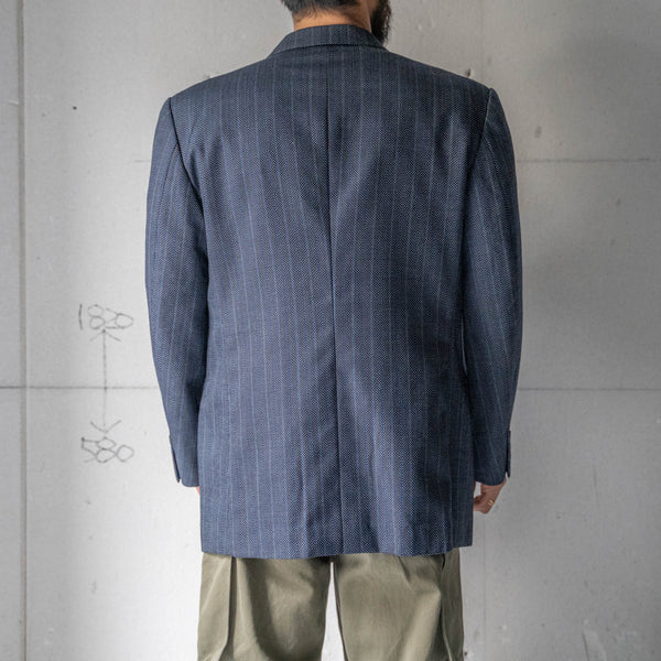 1970-80s Japan vintage navy × blue wool double breasted tailored jacket 'unusual pattern'