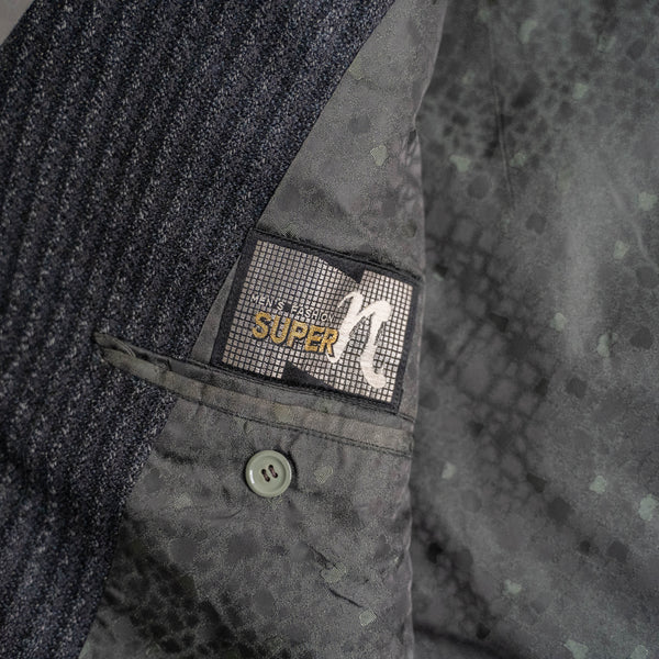 1970s Japan vintage black striped long coat -great fabric-