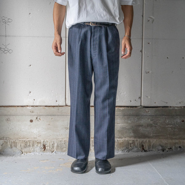 1970-80s Japan vintage navy × blue wool slacks 'unusual pattern'