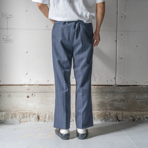 1970-80s Japan vintage navy × blue wool slacks 'unusual pattern'