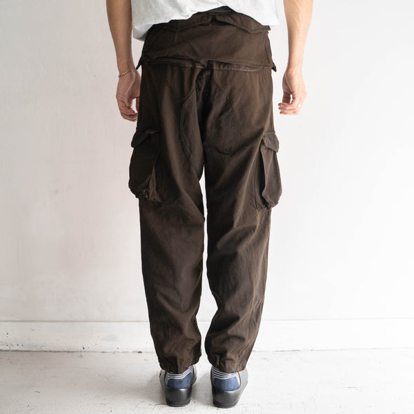 1970-80s Italian military brown color paratrooper pants 'black dyed' -good gimmick-