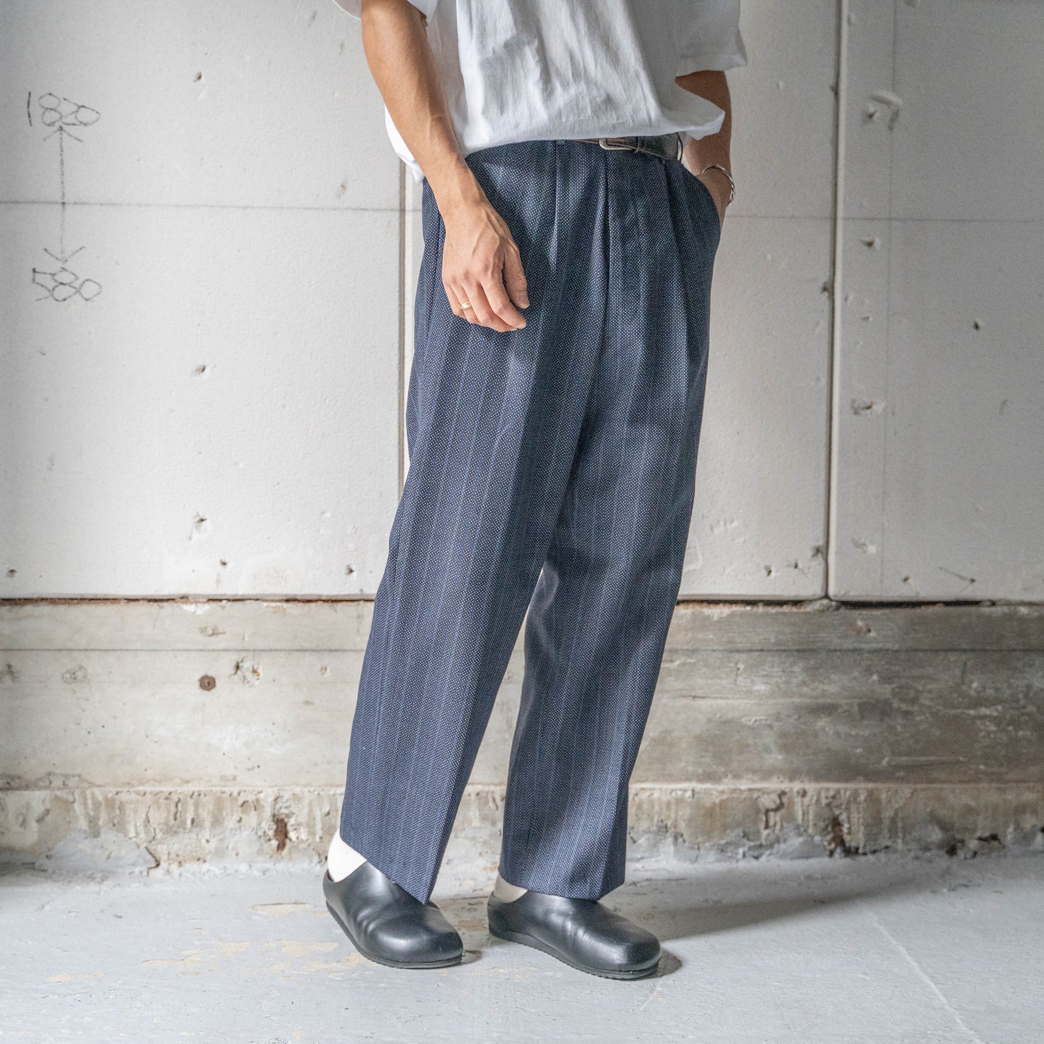 1970-80s Japan vintage navy × blue wool slacks 'unusual pattern'