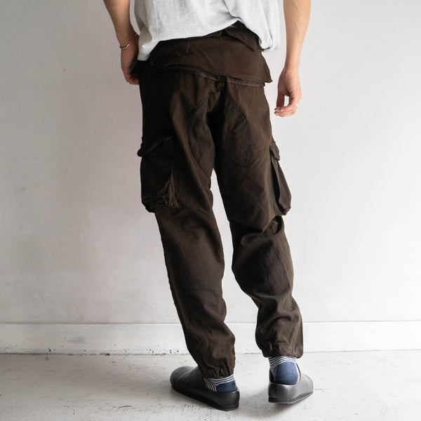 1970-80s Italian military brown color paratrooper pants 'black dyed' -good gimmick-