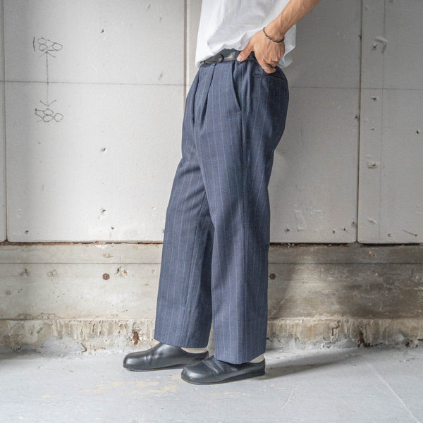 1970-80s Japan vintage navy × blue wool slacks 'unusual pattern'