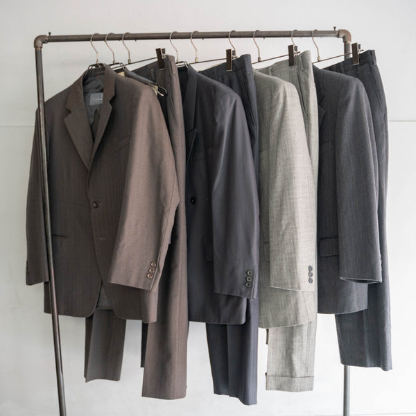 1990s Japan vintage dark green stripe double breasted set up