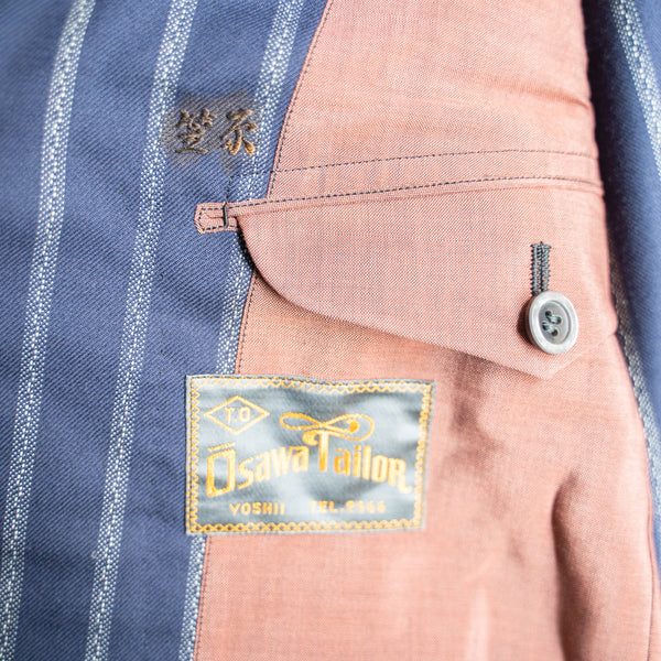 around 1970s Japan vintage navy × gray stripe double breasted tailored jacket