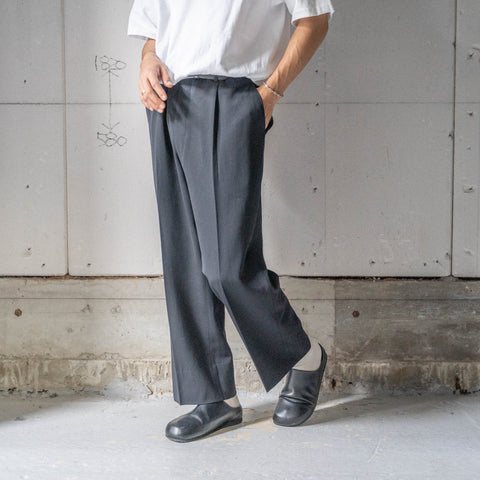 1980-90s Japan vintage black color wool one tuck slacks