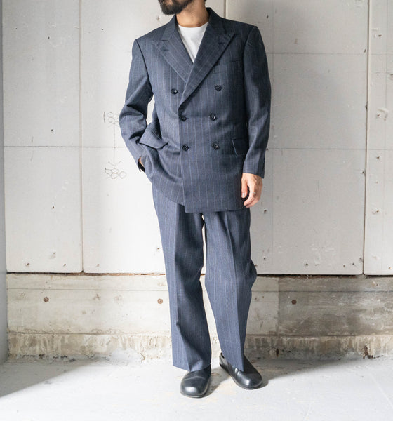 1970-80s Japan vintage navy × blue wool slacks 'unusual pattern'