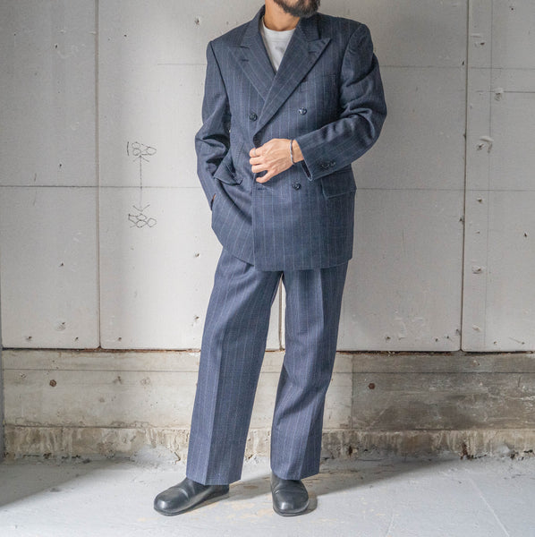 1970-80s Japan vintage navy × blue wool slacks 'unusual pattern'