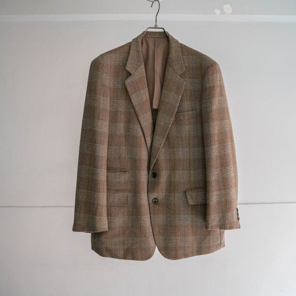1980s Japan vintage light brown check tweed tailored jacket -with coin pocket-