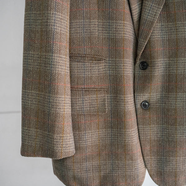 1980s Japan vintage light brown check tweed tailored jacket -with coin pocket-