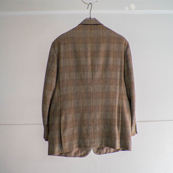 1980s Japan vintage light brown check tweed tailored jacket -with coin pocket-