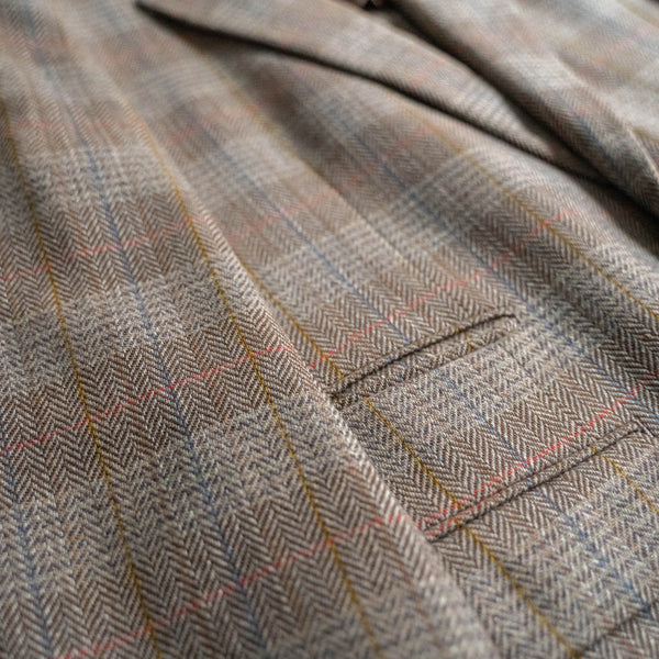 1980s Japan vintage light brown check tweed tailored jacket -with coin pocket-