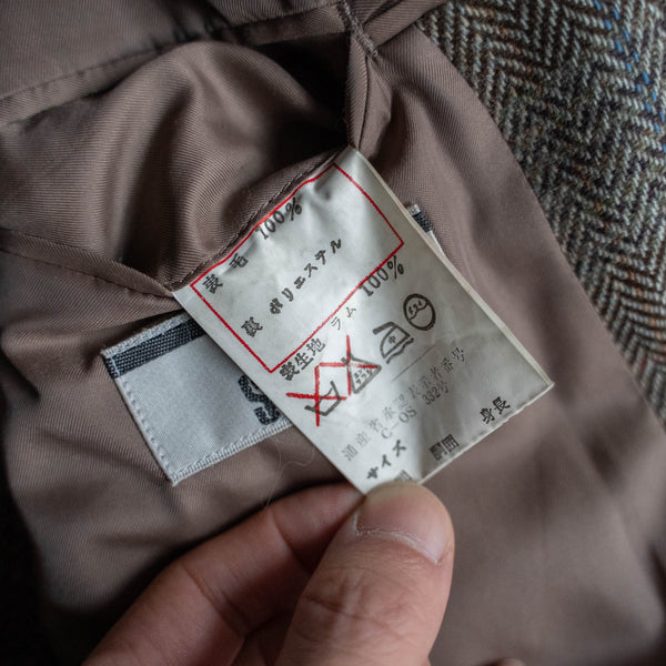 1980s Japan vintage light brown check tweed tailored jacket -with coin pocket-