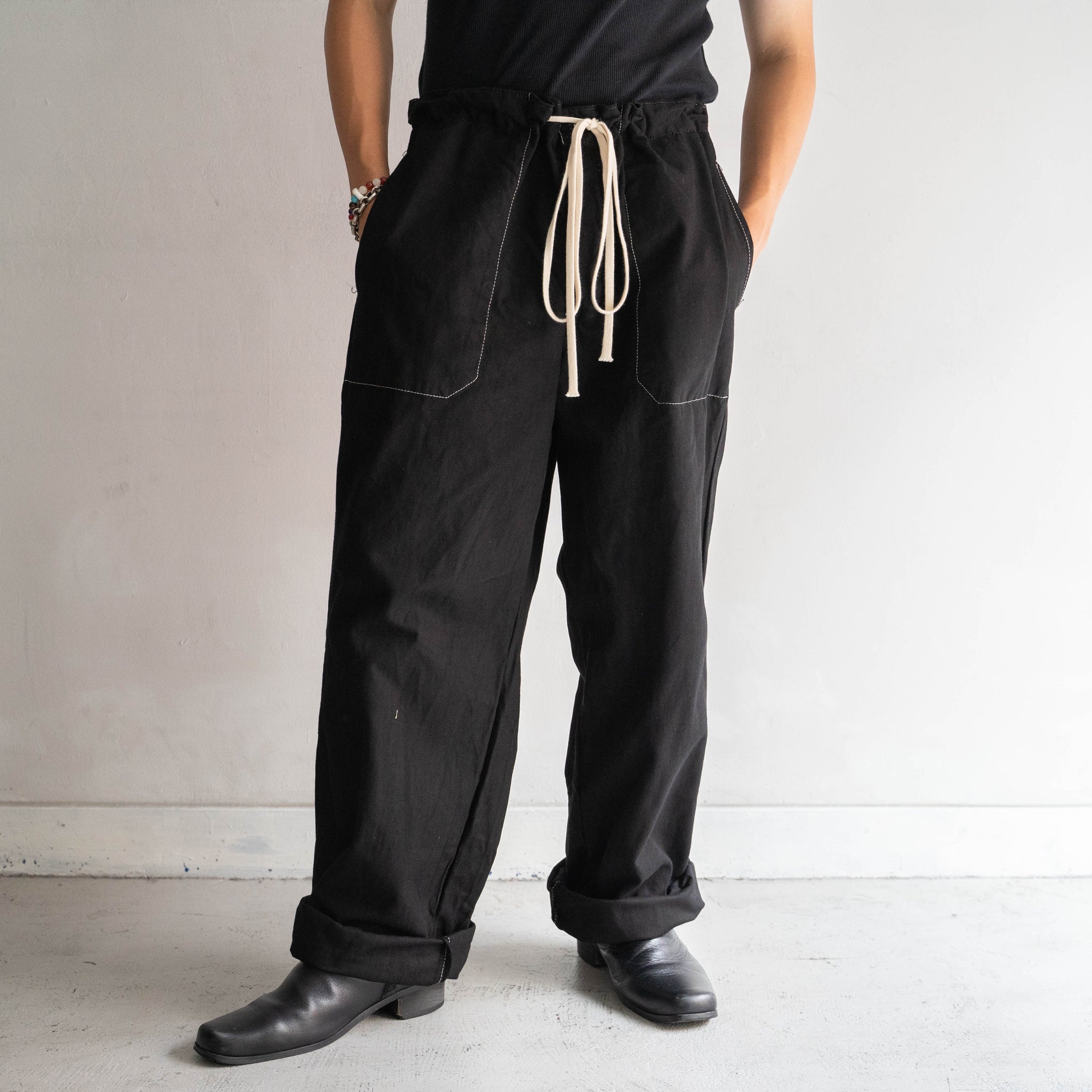 1980s germany military black color HBT work pants -dead stock- 'waist code remake' -black dyed-