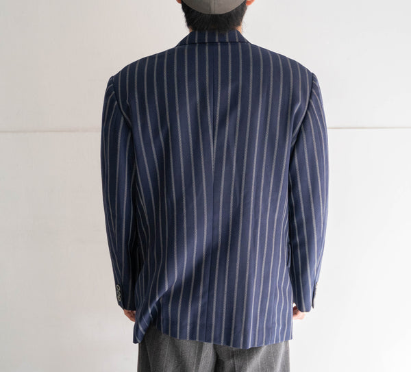 around 1970s Japan vintage navy × gray stripe double breasted tailored jacket