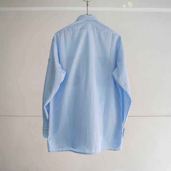 around 1990s German police sky blue color cotton × poly work shirt 'dead stock' -with patch-