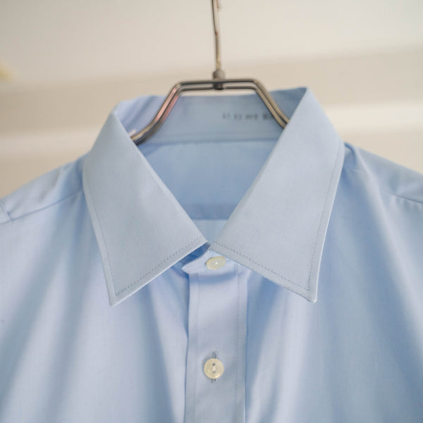 around 1990s German police sky blue color cotton × poly work shirt 'dead stock' -with patch-