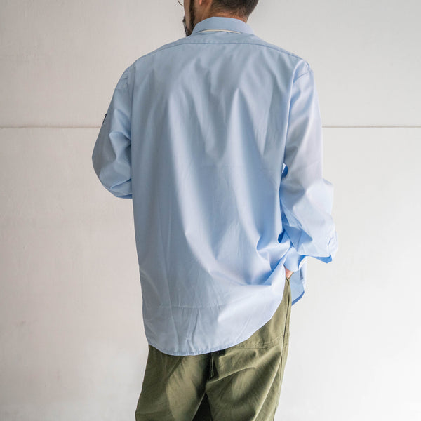 around 1990s German police sky blue color cotton × poly work shirt 'dead stock' -with patch-