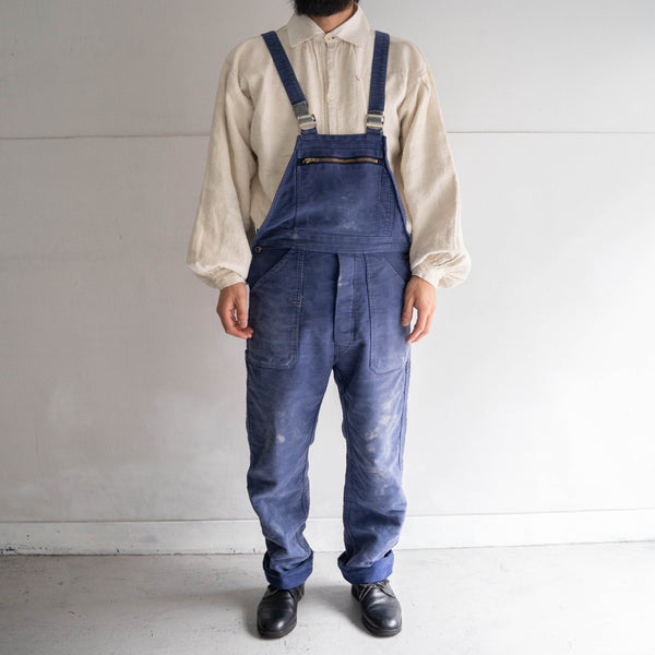 1950-60s blue moleskin work overall -good damage-