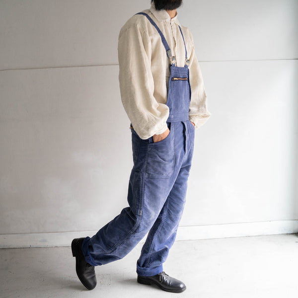 1950-60s blue moleskin work overall -good damage-