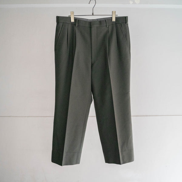 1990s Japan vintage gray green poly × wool 2 tuck slacks
