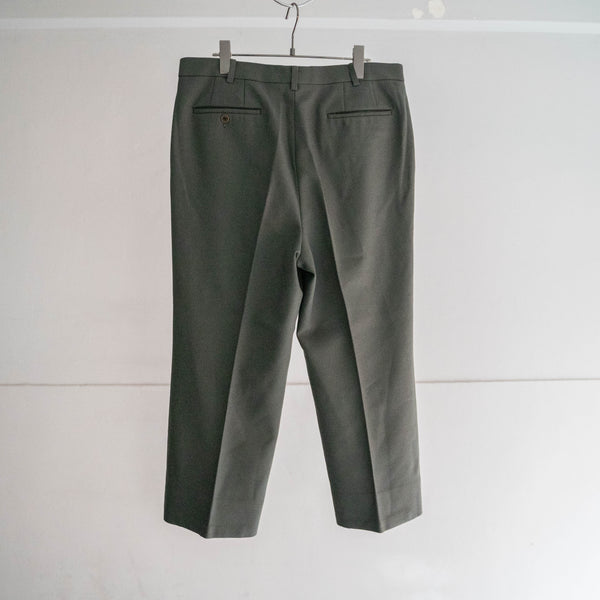 1990s Japan vintage gray green poly × wool 2 tuck slacks