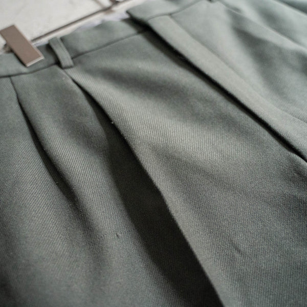 1990s Japan vintage gray green poly × wool 2 tuck slacks