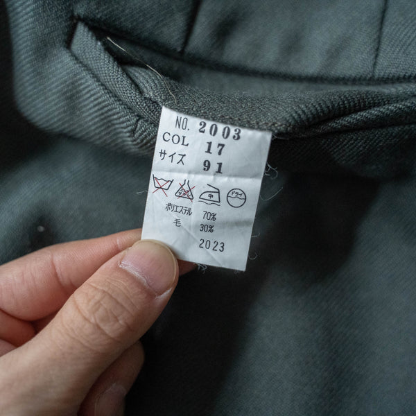 1990s Japan vintage gray green poly × wool 2 tuck slacks