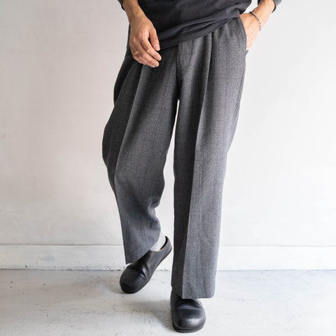 1980s Japan vintage gray color check wool one tuck slacks