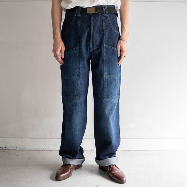 around 1990s? Italy indigo blue wide work pants 'MORRIS JEANS DIVISION'