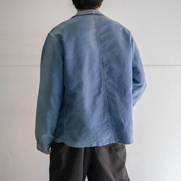 1950-60s France 'Adolphe Lafont' blue moleskin jacket -good fade-