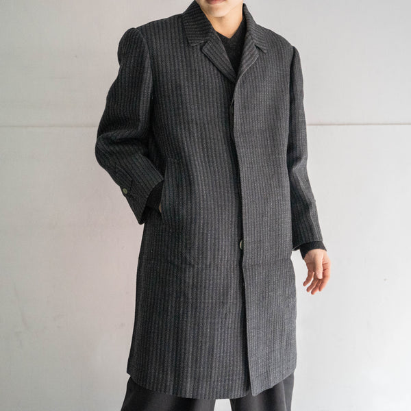 1970s Japan vintage black striped long coat -great fabric-