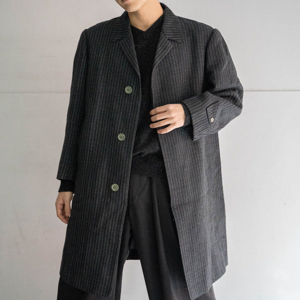 1970s Japan vintage black striped long coat -great fabric-
