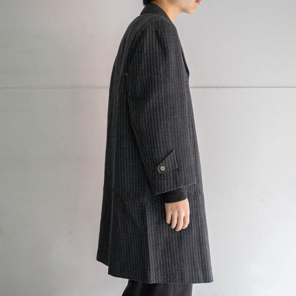 1970s Japan vintage black striped long coat -great fabric-
