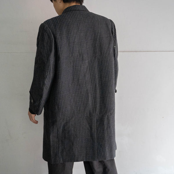 1970s Japan vintage black striped long coat -great fabric-