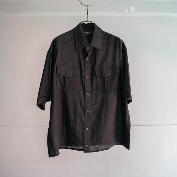 2000s black linen 100 s/s shirt -remake-