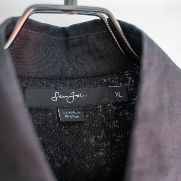 2000s black linen 100 s/s shirt -remake-