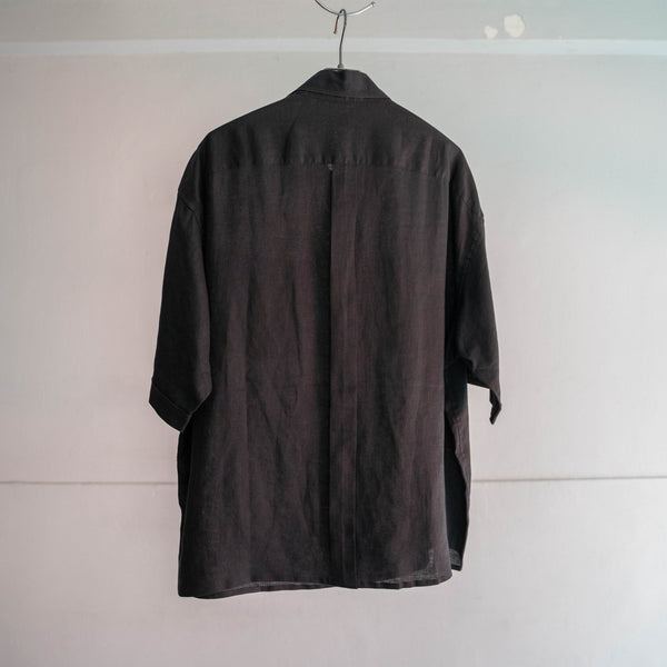 2000s black linen 100 s/s shirt -remake-