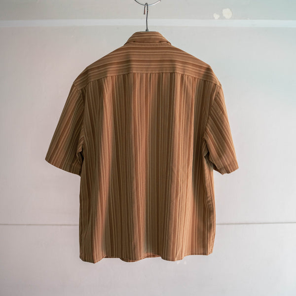 1990s brown stripe poly s/s shirt -remake-