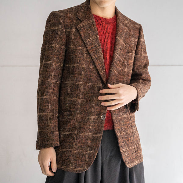 1970-80s Japan vintage brown check tweed tailored jacket