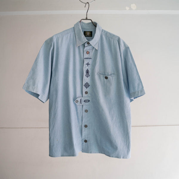1990s light blue tyrolean s/s shirt -remake-