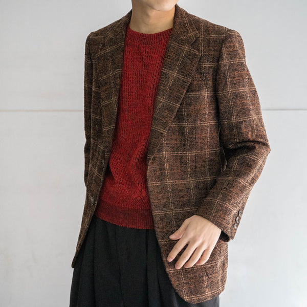 1970-80s Japan vintage brown check tweed tailored jacket