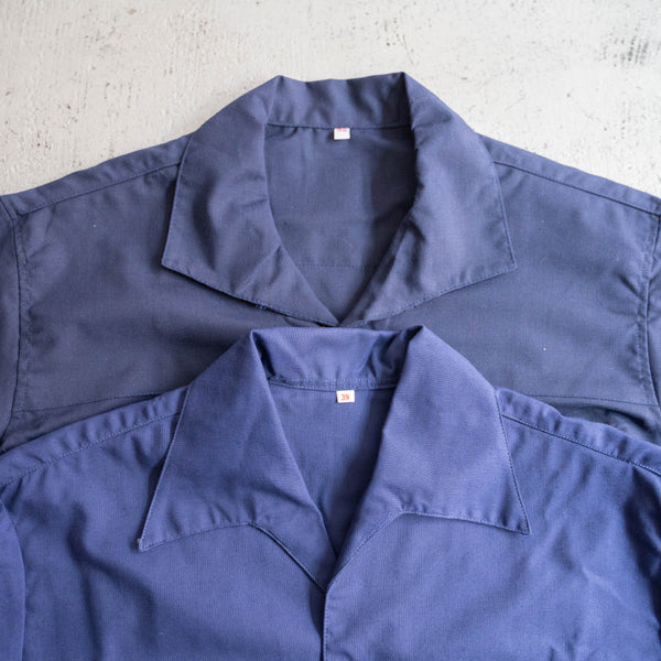 around 1970s France navy color cotton work shirt 'dead stock'