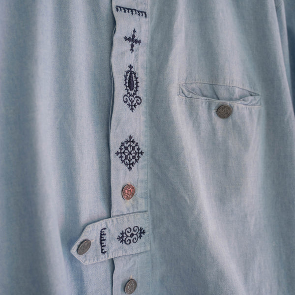 1990s light blue tyrolean s/s shirt -remake-