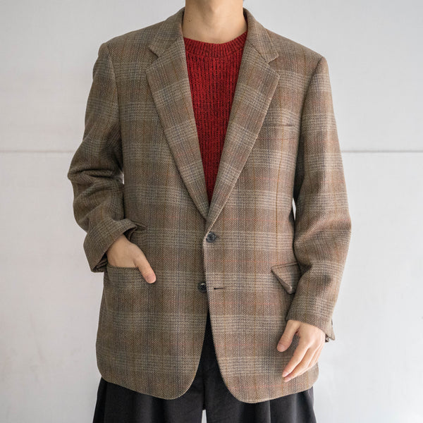 1980s Japan vintage light brown check tweed tailored jacket -with coin pocket-