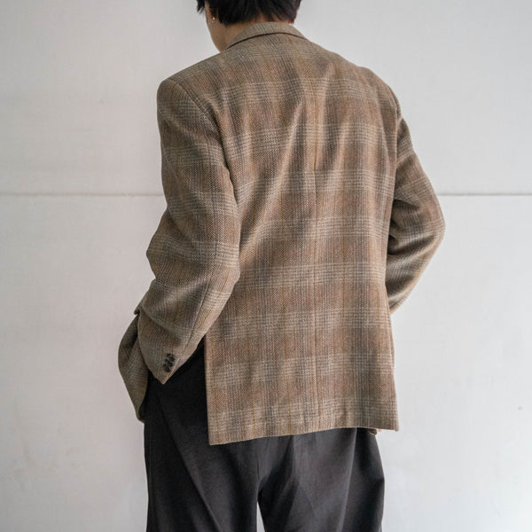 1980s Japan vintage light brown check tweed tailored jacket -with coin pocket-