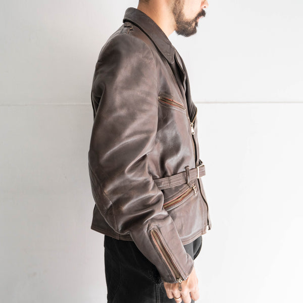 1960-70s Germany motorcycle brown leather short jacket 'with four pocket'